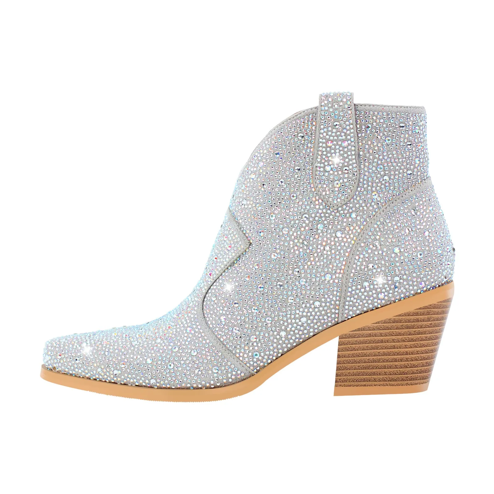 Pointed Toe Chunky Heel Rhinestone Boots
